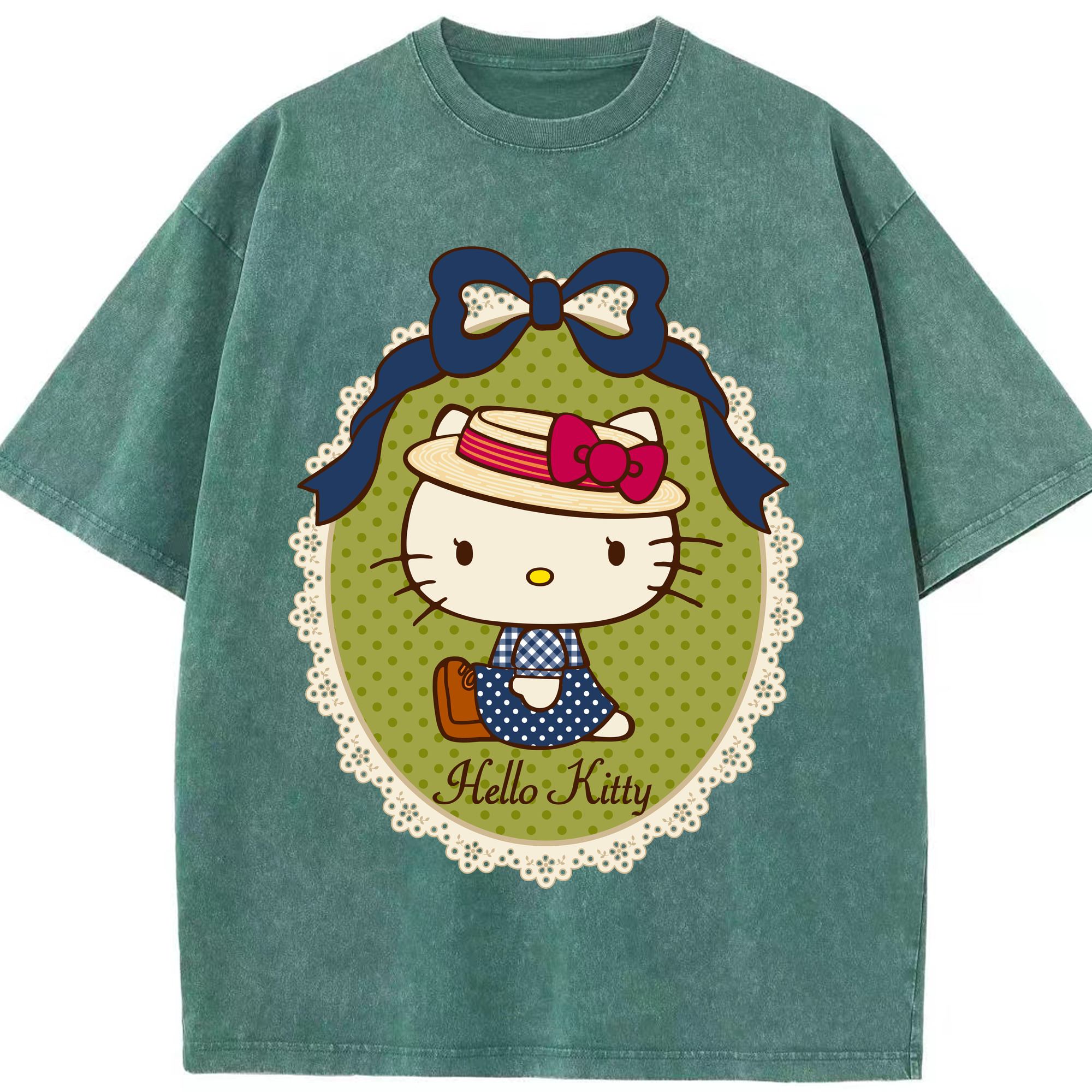 （画像用） Hello Kitty ハローキティ 綿100% ヴィンテージ風 半袖Tシャツ（フロントプリント）